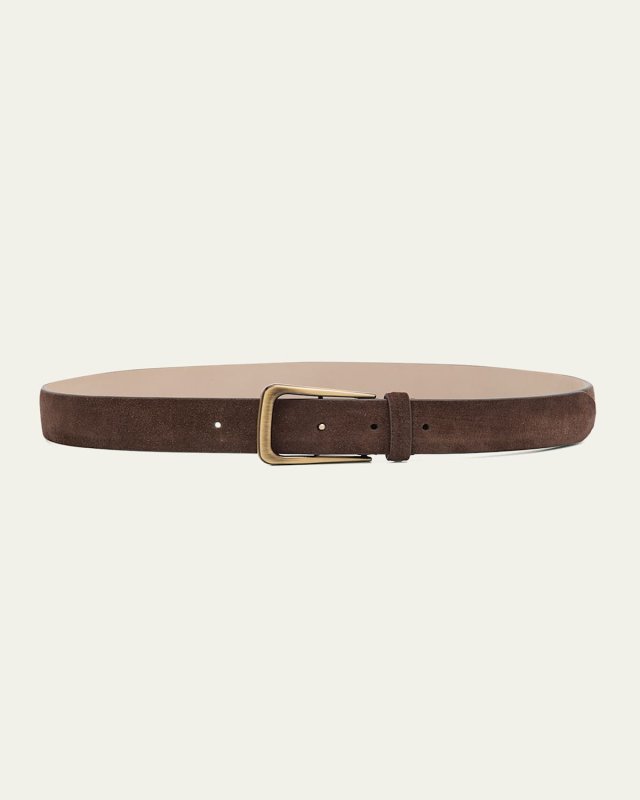 Soft Velour Leather Logo-Buckle Belt
